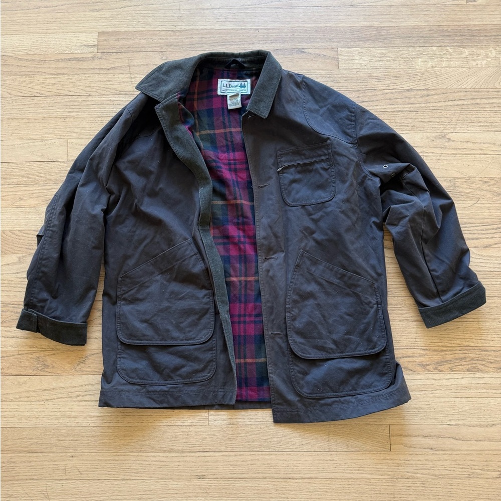 LLBean vintage chore jacket with plaid inside.